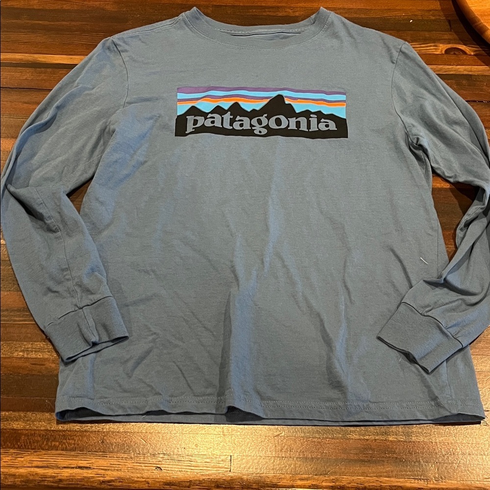Patagonia Slate Blue Logo Long Sleeve Tee
